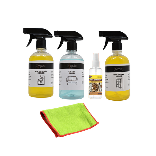 5 In 1 Home Care Kit - Home & Kitchen Degreaser (250ml) + Sofa Stains Cleaner (250ml) + Wood Dirt Cleaner (250ml) + Rust Remover (125ml) + Microfiber Cloth (1 Unit)